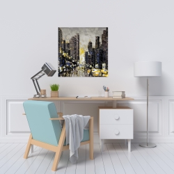 Canvas 24 x 24 - Abstract and texturized city with yellow taxis