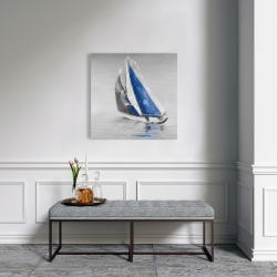 Canvas 24 x 24 - Gray and blue boat sailing