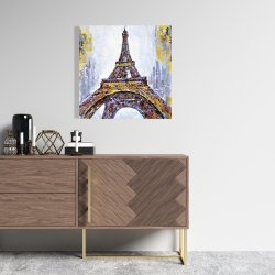 Toile 24 x 24 - Tour eiffel abstraite avec éclats de peinture