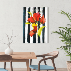 Canvas 24 x 36 - Flowers on black and white stripes