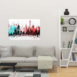 Canvas 24 x 36 - Colorful city with rose gold lines