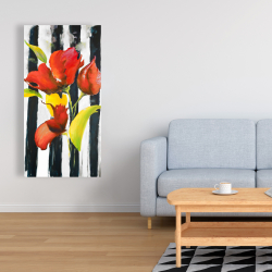 Canvas 24 x 48 - Flowers on black and white stripes