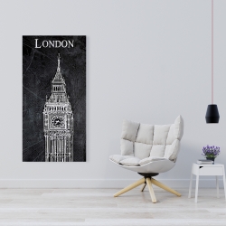 Canvas 24 x 48 - Big ben sketch with a map in background