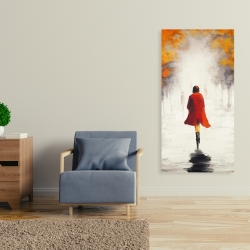 Canvas 24 x 48 - Woman with a red coat by fall