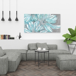 Canvas 24 x 48 - Three little abstract blue flowers