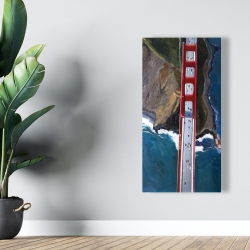 Canvas 24 x 48 - Overhead view of the golden gate and mountains