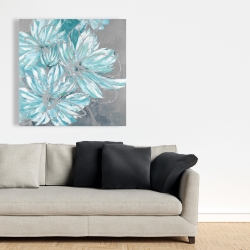 Canvas 36 x 36 - Three little abstract blue flowers