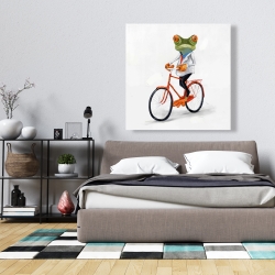 Canvas 36 x 36 - Funny frog riding a bike