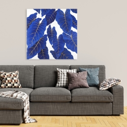 Canvas 36 x 36 - Tropical abstract blue leaves