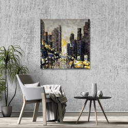 Canvas 36 x 36 - Abstract and texturized city with yellow taxis