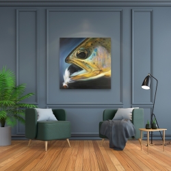 Canvas 36 x 36 - Golden trout with fly fishing flie