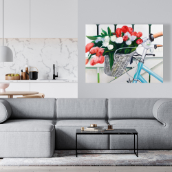 Canvas 36 x 48 - Bicycle with tulips flowers in basket