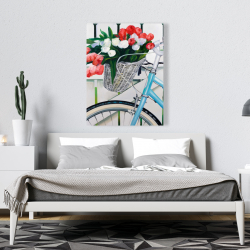 Canvas 36 x 48 - Bicycle with tulips flowers in basket