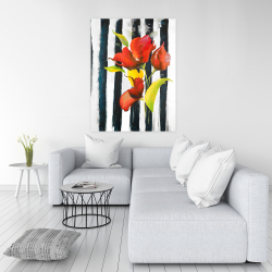 Canvas 36 x 48 - Flowers on black and white stripes