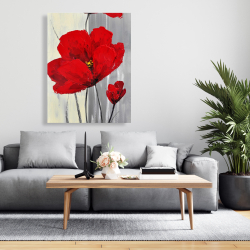 Canvas 36 x 48 - Red flowers on a gray background