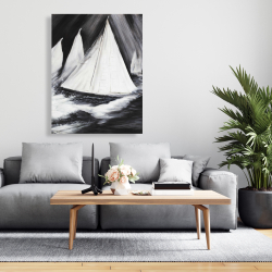 Canvas 36 x 48 - Grayscale boats in a storm