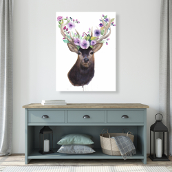 Canvas 36 x 48 - Roe deer head with flowers