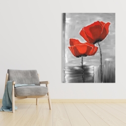Canvas 36 x 48 - Two red flowers on a grayscale background