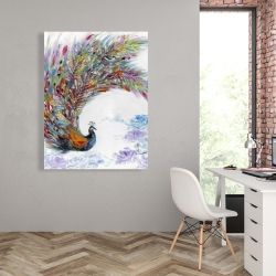 Canvas 36 x 48 - Colorful peacock with flowers