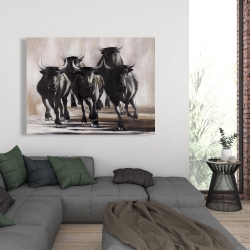 Canvas 36 x 48 - Group of running bulls