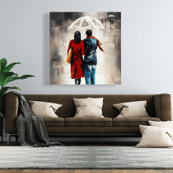 Canvas 48 x 48 - Quiet walk in couple in the rain