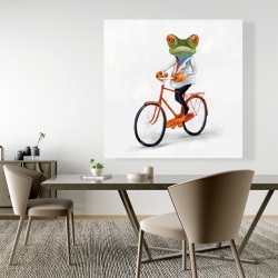 Canvas 48 x 48 - Funny frog riding a bike