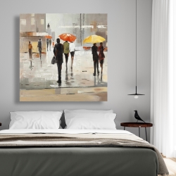 Canvas 48 x 48 - Abstract passersby with umbrellas