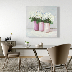 Canvas 48 x 48 - Hydrangea flowers in pink vases