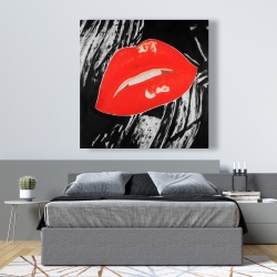 Canvas 48 x 48 - Kissable glossy lips on a black background