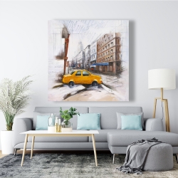 Toile 48 x 48 - Esquisse d'un taxi dans la rue