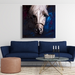 Canvas 48 x 48 - White horse on blue background