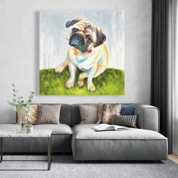 Toile 48 x 48 - Mignon pug avec rose dans la bouche