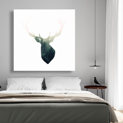 Canvas 48 x 48 - Deer head with green landscape shape