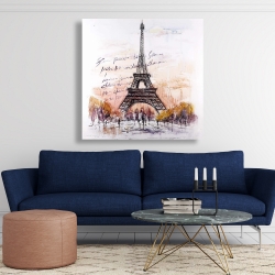 Canvas 48 x 48 - Eiffel tower sketch with an handwritten message