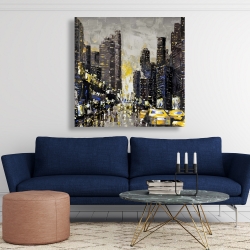 Canvas 48 x 48 - Abstract and texturized city with yellow taxis