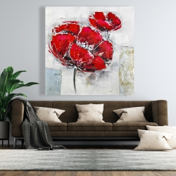 Canvas 48 x 48 - Abstract and texturized red flowers