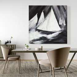 Canvas 48 x 48 - Grayscale boats in a storm