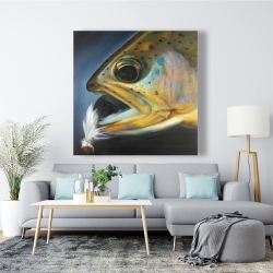 Canvas 48 x 48 - Golden trout with fly fishing flie