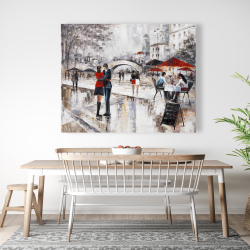 Toile 48 x 60 - Jeune couple s'enlaçant dans la rue