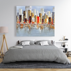 Toile 48 x 60 - Immeubles colorés avec réflexion sur l'eau