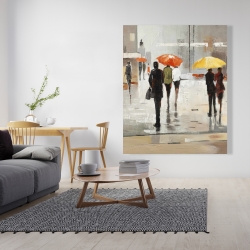 Canvas 48 x 60 - Abstract passersby with umbrellas