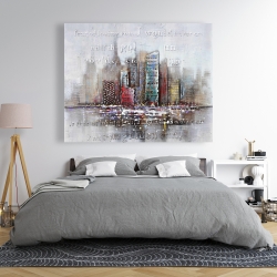 Toile 48 x 60 - Paysage urbain et typographie en relief