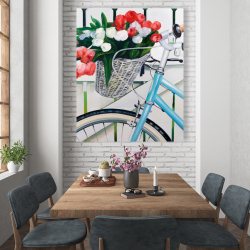 Canvas 48 x 60 - Bicycle with tulips flowers in basket