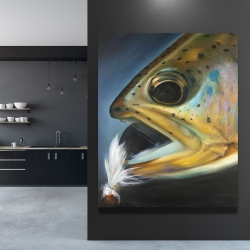 Canvas 48 x 60 - Golden trout with fly fishing flie