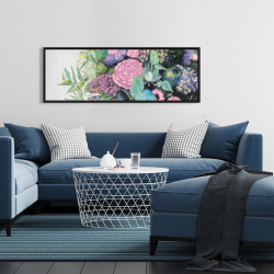 Framed 16 x 48 - Melody of fuchsia flowers