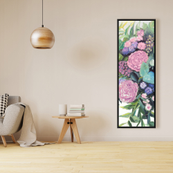 Framed 16 x 48 - Melody of fuchsia flowers