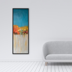 Framed 16 x 48 - Colorful abstract flowers on a grey background