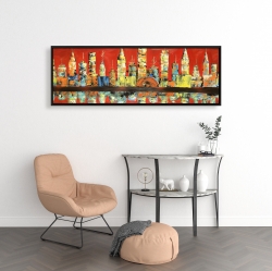 Framed 16 x 48 - Red abstract skyline