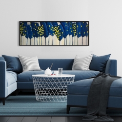 Framed 16 x 48 - Abstract blue flowers