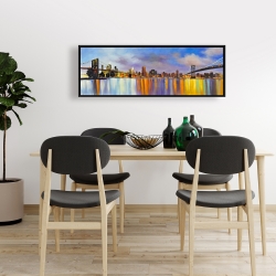 Framed 16 x 48 - Colorful city with a bridge by day